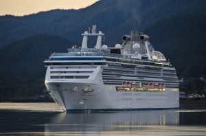 The Coral Princess Cruise ship prepares to dock in Juneau. (Photo by Heather Bryant/KTOO)